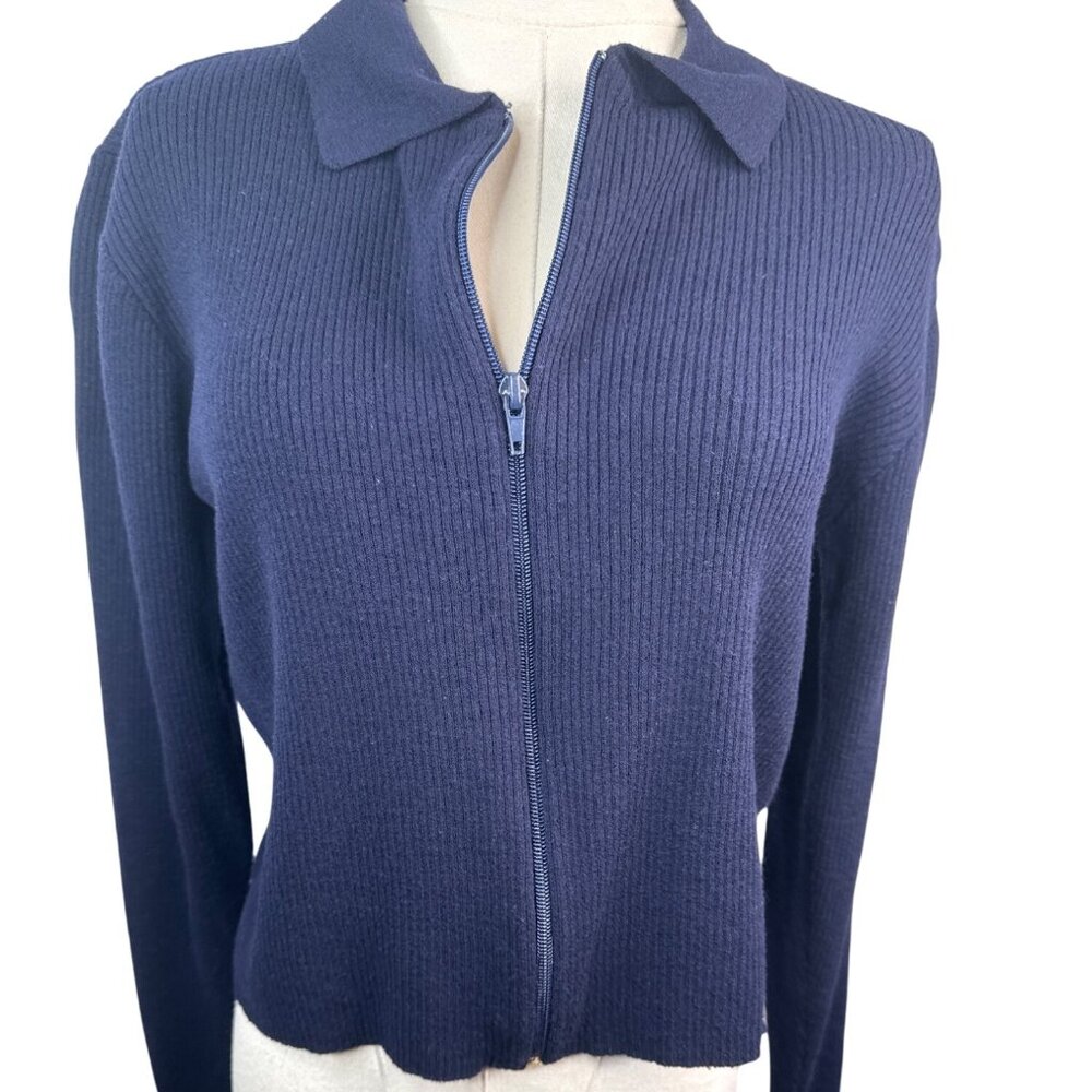 Banana Republic Navy Blue Medium Merino Wool Zip Collar Sweater Jacket